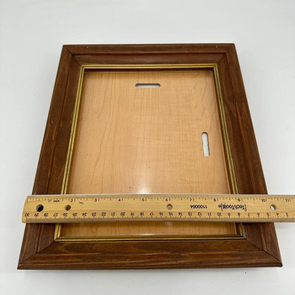 Vintage Walnut Tone Wooden 8x10 Picture Frame with Gold Trim Inner Border
